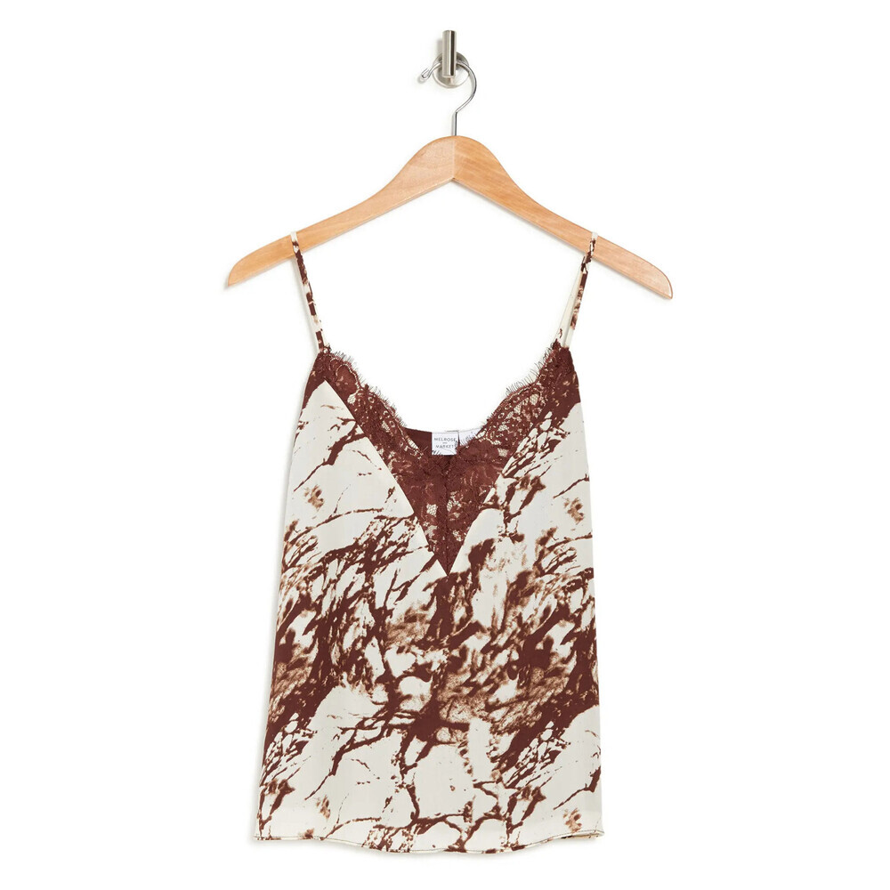 Melrose And Market Lace Trim Camisole Ivory Brown Blurred Ink Size S